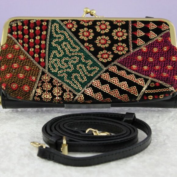 Patricia Nash Patchwork Embroidered Leather Crossbody Wallet on a String - Picture 1 of 10